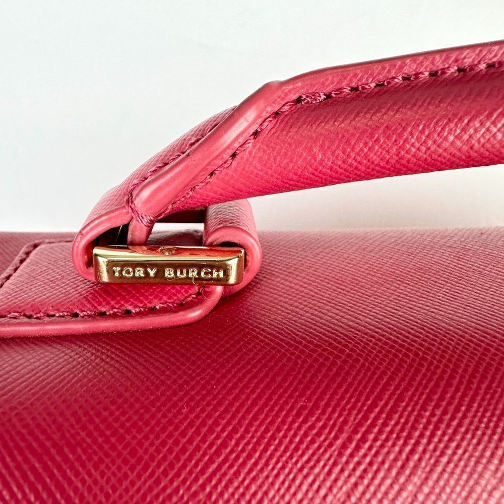 Tory Burch Robinson Leather Top Handle Handbag Purse Flap Pink - Picture 11 of 16